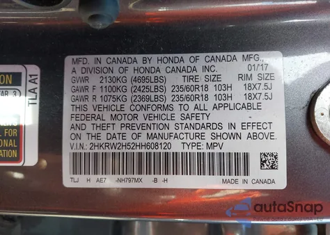 2017 Honda Cr-V Ex from USA, damaged, VIN 2HKRW2H52HH608120